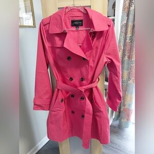 NWT Coral London Fog Spring Rain Trench Coat W/Hood Pretty In Pink!